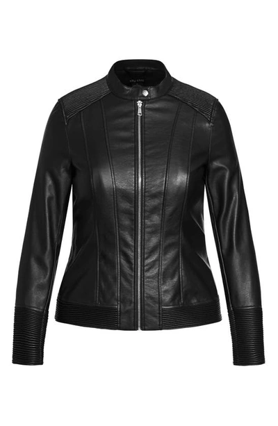 Shop City Chic Ribbed Faux Leather Biker Jacket In Black