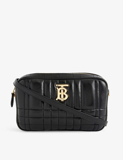 Shop Burberry Lola Small Leather Cross-body Bag In Black/gold