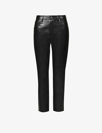 Shop Citizens Of Humanity Women's Black Jolene High-rise Straight-leg Recycled Leather-blend Trousers