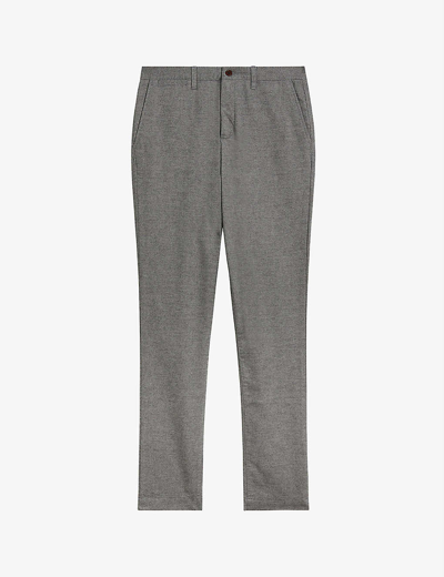 Shop Ted Baker Mens Lt-grey Chilt Irvine-fit Slim-fit Cotton Trousers