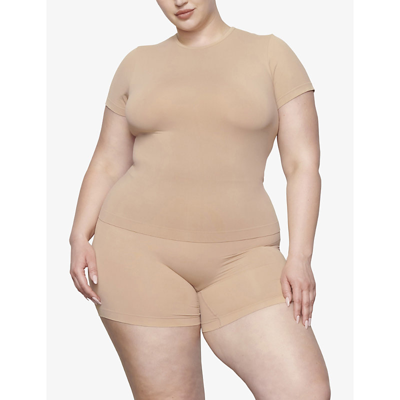 Skims Smoothing Slim-fit Stretch-woven T-shirt In Nude (lingerie)