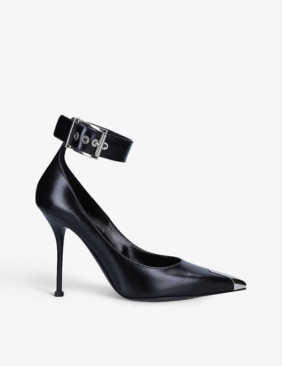 Shop Alexander Mcqueen Womens Black Punk Pointed-toe Leather Courts