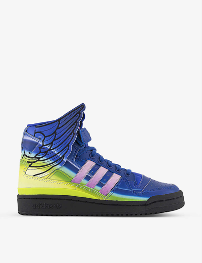 Shop Adidas Originals Adidas X Jeremy Scott New Wings Leather High-top Trainers In Bold Blue Pink