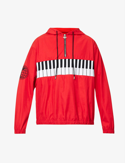 Shop Just Don Keyboard Graphic-print Half-zip Hooded Jacket In Red