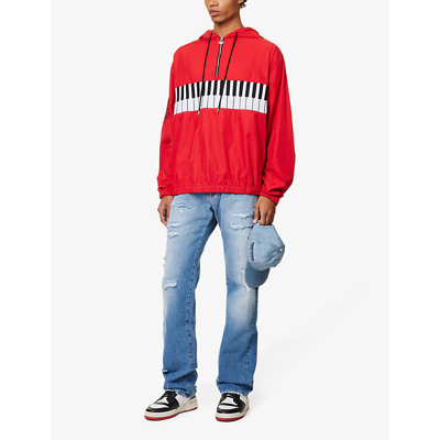 Shop Just Don Keyboard Graphic-print Half-zip Hooded Jacket In Red