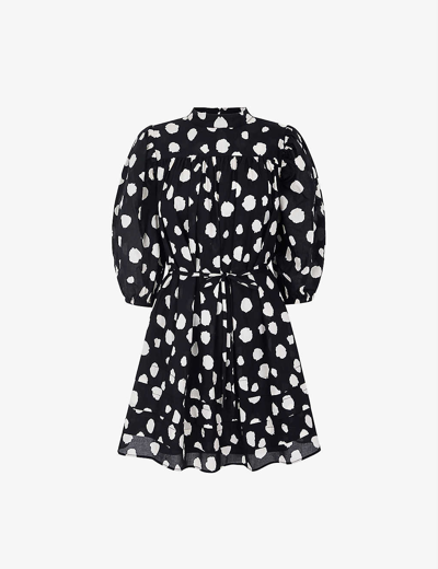 Aligne Glossy Polka-dot Organic-cotton Mini Dress In Mono Spot