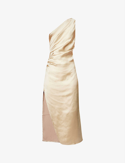 Pretty Lavish Amelia One-shoulder Satin-woven Midi Dress In Gold | ModeSens