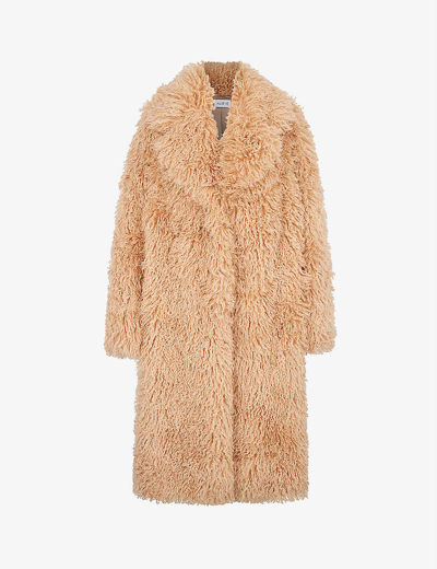 Shop Aligne Womens Biscuit Gibb Wide-collar Relaxed-fit Faux-fur Coat