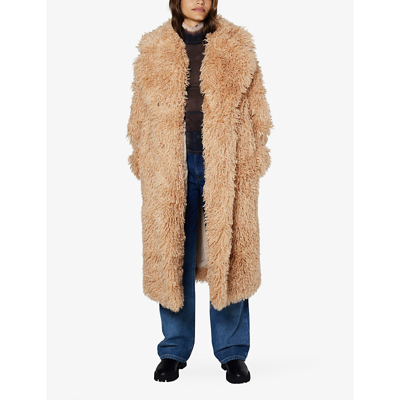 Shop Aligne Womens Biscuit Gibb Wide-collar Relaxed-fit Faux-fur Coat