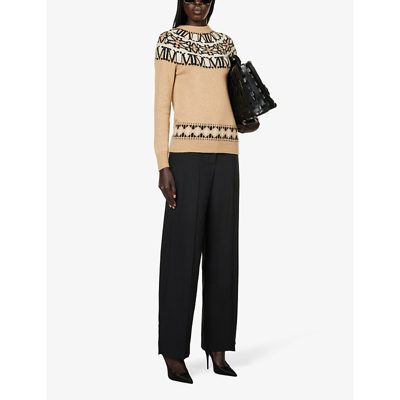 Shop Max Mara Trudy Graphic-intarsia Wool-blend Knitted Jumper In Camel