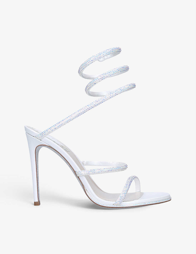 Shop René Caovilla Rene Caovilla Women's White Cleo Crystal-embellished Leather Heeled Sandals