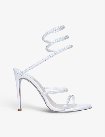 René Caovilla Cleo 105 Crystal-embellished Satin Sandals In White