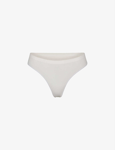 Shop Skims Women's Marble Smoothing Mid-rise Stretch-woven Thong In White