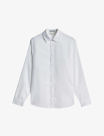Shop Ted Baker Men's White Layer Textured Long-sleeved Cotton-blend Shirt