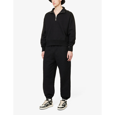 Shop Mki Miyuki Zoku Mki Miyuki-zoku Men's Black Brand-embroidered Quarter-zip Oversized-fit Cotton-jersey Sweatshirt