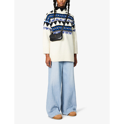 Shop Polo Ralph Lauren Womens White Mu Geometric High-neck Wool-blend Knitted Jumper