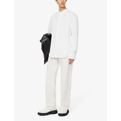 Shop Bianca Saunders Marrows Asymmetric-hem Regular-fit Cotton Shirt In White