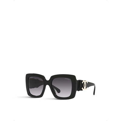 Pre-owned Chanel Ch5474q Square-frame Leather And Acetate Sunglasses In Black