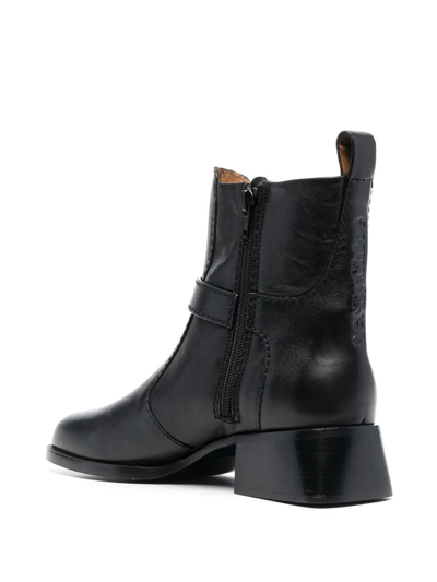 Shop See By Chloé Leather Buckled Boots In Schwarz
