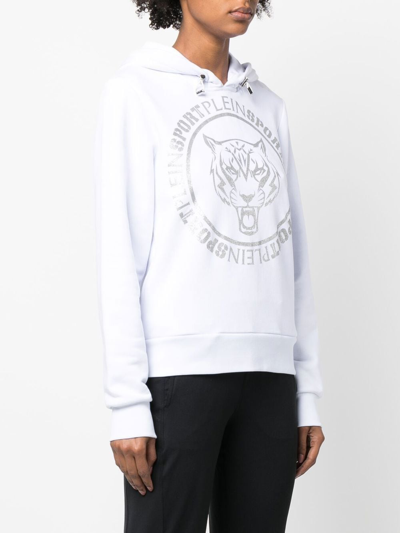 Plein Sport Logo-print Tiger Hoodie In White