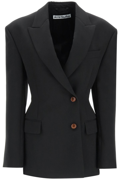 Shop Acne Studios Double-breasted Jacket With Oversized Shoulders In Black