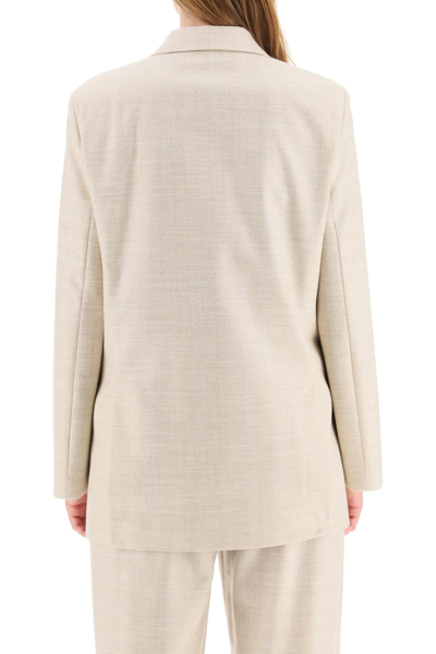 Shop Agnona Double-breasted Wool Silk Blazer In Beige