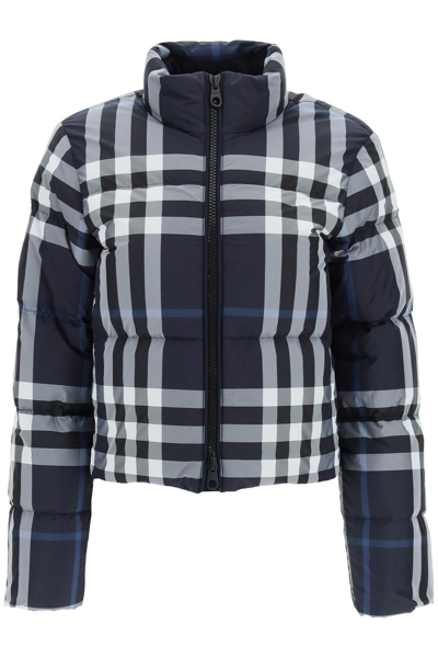Shop Burberry Night Check Cropped Down Jacket In Multicolor