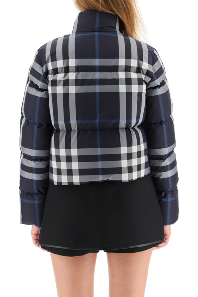 Shop Burberry Night Check Cropped Down Jacket In Multicolor