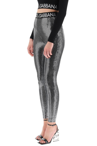 Shop Dolce & Gabbana Sequins Leggings In Grey