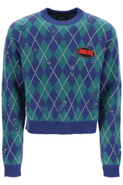 Shop Liberal Youth Ministry Diamond-patterned Distressed Sweater In Multicolor