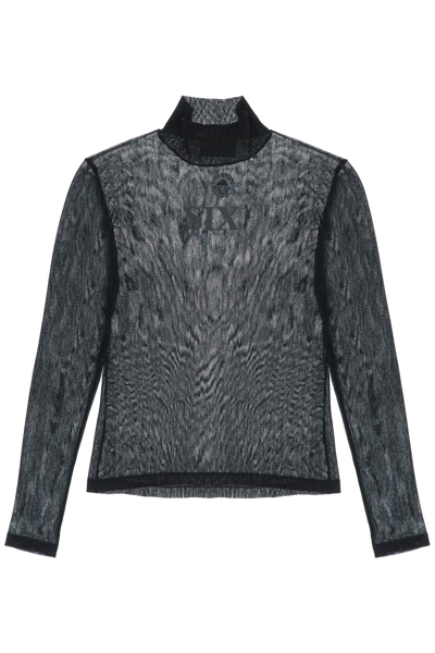 Shop Mm6 Maison Margiela See-through Knit Turtleneck Sweater In Black