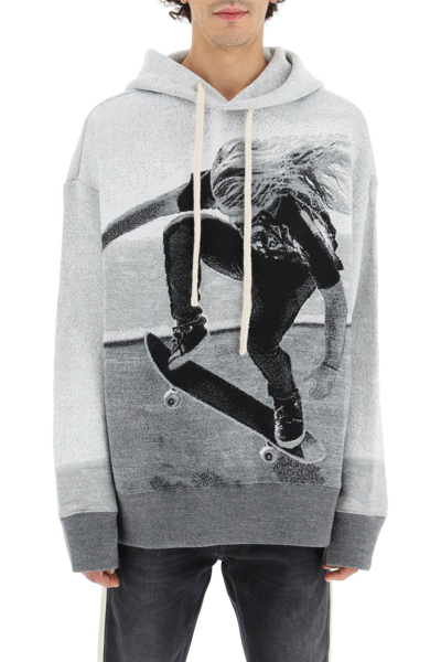 Shop Palm Angels Jacquard Knit Skater Sweatshirt In Grey