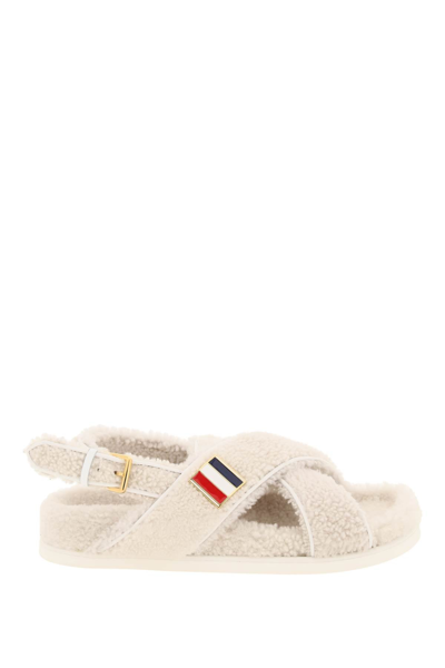 Shop Thom Browne Shearling Sandals In White