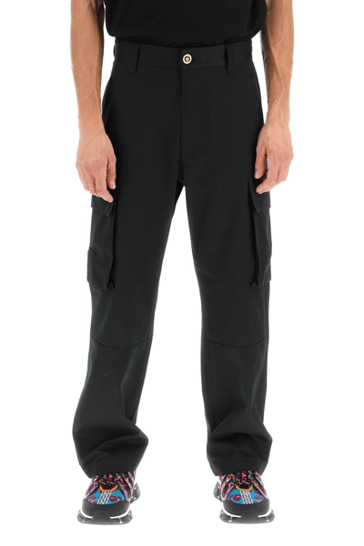 Shop Versace Cotton Cargo Pants In Black