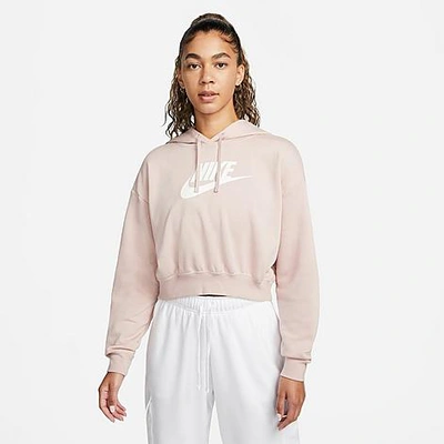 Shop Nike Women's Sportswear Club Fleece Crop Hoodie In Pink Oxford/white