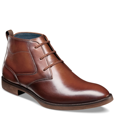 Shop Stacy Adams Men's Kyron Plain Toe Lace Up Chukka Boots In Cognac Smooth