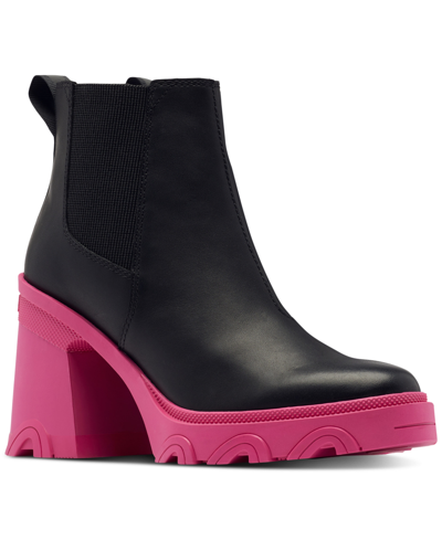 Shop Sorel Women's Brex Heel Lug Sole Chelsea Boots Women's Shoes In Black/cactus Pink