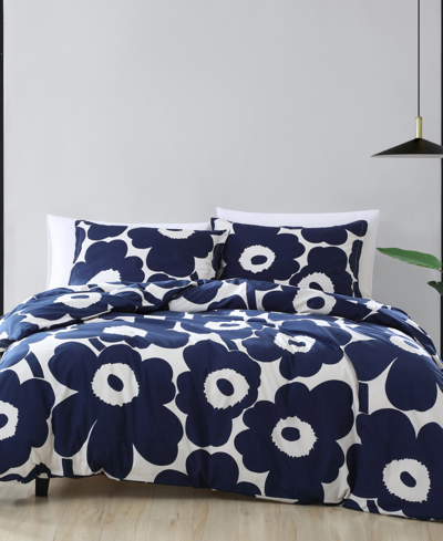 Shop Marimekko Unikko Cotton 2-pc. Twin Duvet Cover Set Bedding In Indigo Blue