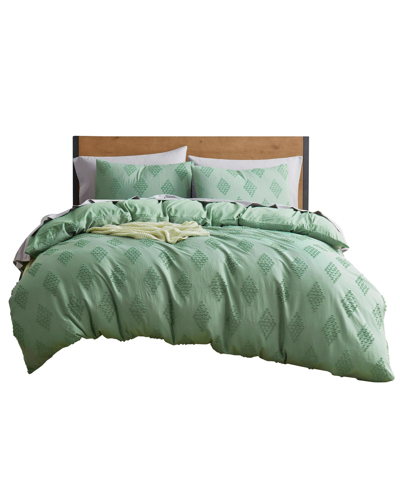 Shop Nestl Bedding Bedding Tufted Embroidery Double Brushed 3 Piece Duvet Cover Set, Twin In Green