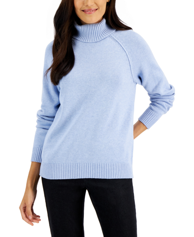 Karen Scott Women s Cotton Turtleneck Sweater Created For Macy s In Light Blue Heather ModeSens