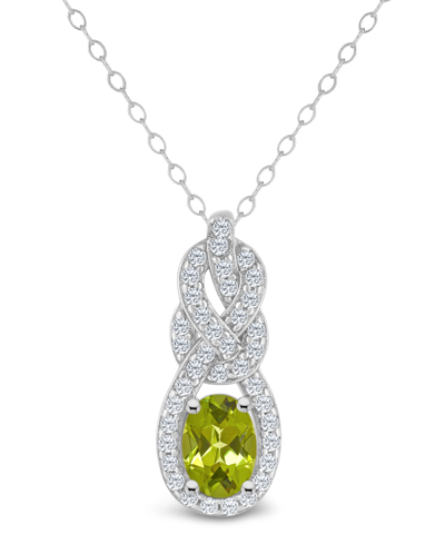Macy's Peridot (9/10 Ct. T.w.) And Topaz (3/8 Ct. T.w.) Halo Pendant Necklace In Sterling Silver In Peridot