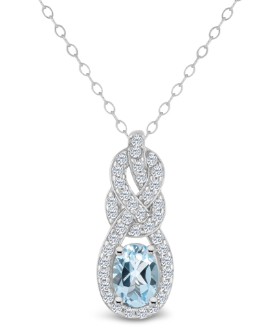 Macy's Topaz (3/8 Ct. T.w.) Halo Pendant Necklace In Sterling Silver In Sky Blue Topaz
