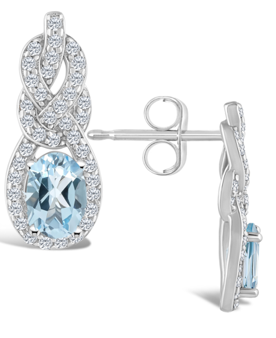 Macy's Topaz (1 1/7 Ct. T.w.) And Topaz (3/4 Ct. T.w.) Halo Drop Earrings In Sterling Silver In Sky Blue Topaz
