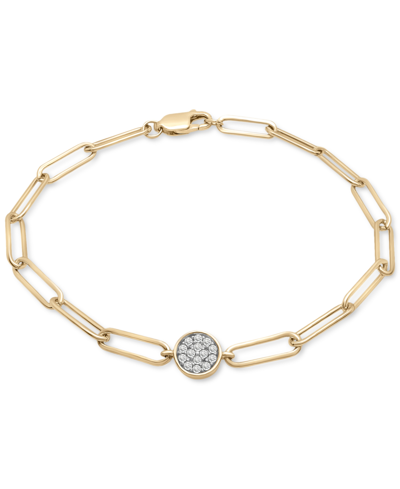 Shop Macy's Diamond Circle Cluster Paperclip Link Bracelet (1/6 Ct. T.w.) In 14k Gold-plated Sterling Silver, Cr In K Yellow Gold Over Silver