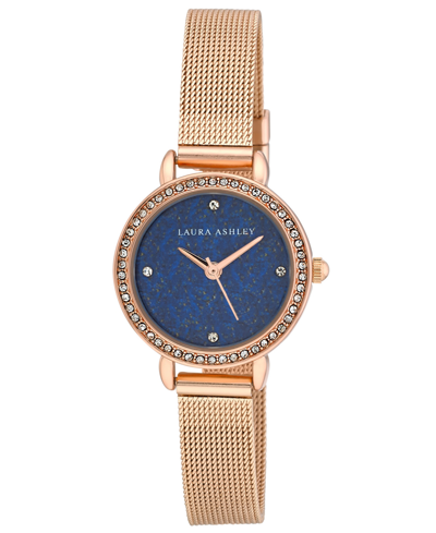 Shop Laura Ashley Women's Gemstone Rose Gold-tone Alloy Mesh Bracelet Watch 26mm In Blue