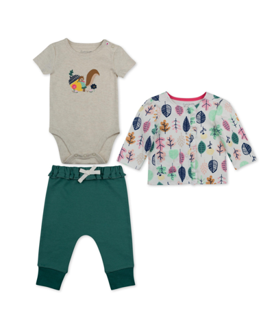 Shop Mac & Moon Baby Girls Cotton Bodysuit, Cardigan And Pants, 3 Piece Set In Green