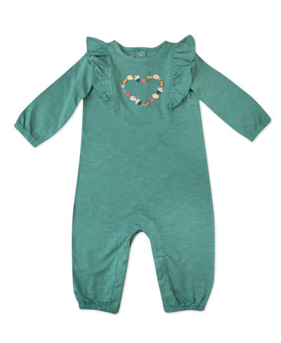 Shop Mac & Moon Baby Girls Embroidered Heart Long Sleeved Coverall In Green