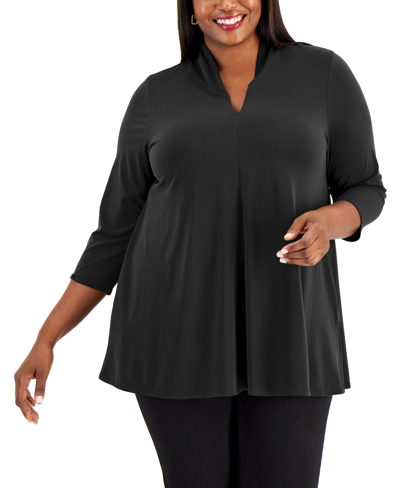 Shop Alfani Plus Size V-neck Top, Created For Macy's In Deep Black