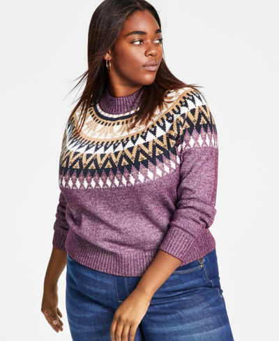 Tommy Hilfiger Plus Size Half Snowflake Raglan Sweater In Aubergine Multi |  ModeSens