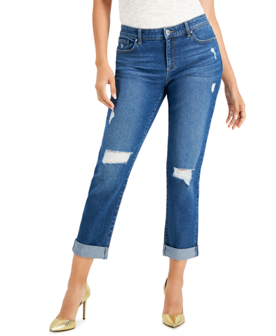Shop Inc International Concepts Women's Curvy Mid Rise Ripped Straight-leg Jeans, Created For Macy's In Portside Wash